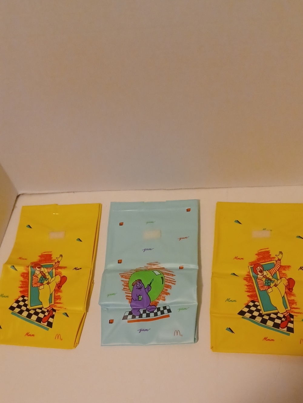 1988 McDonald's Bright Yellow and Light Blue Happy Meal Lunch/Favor Bags